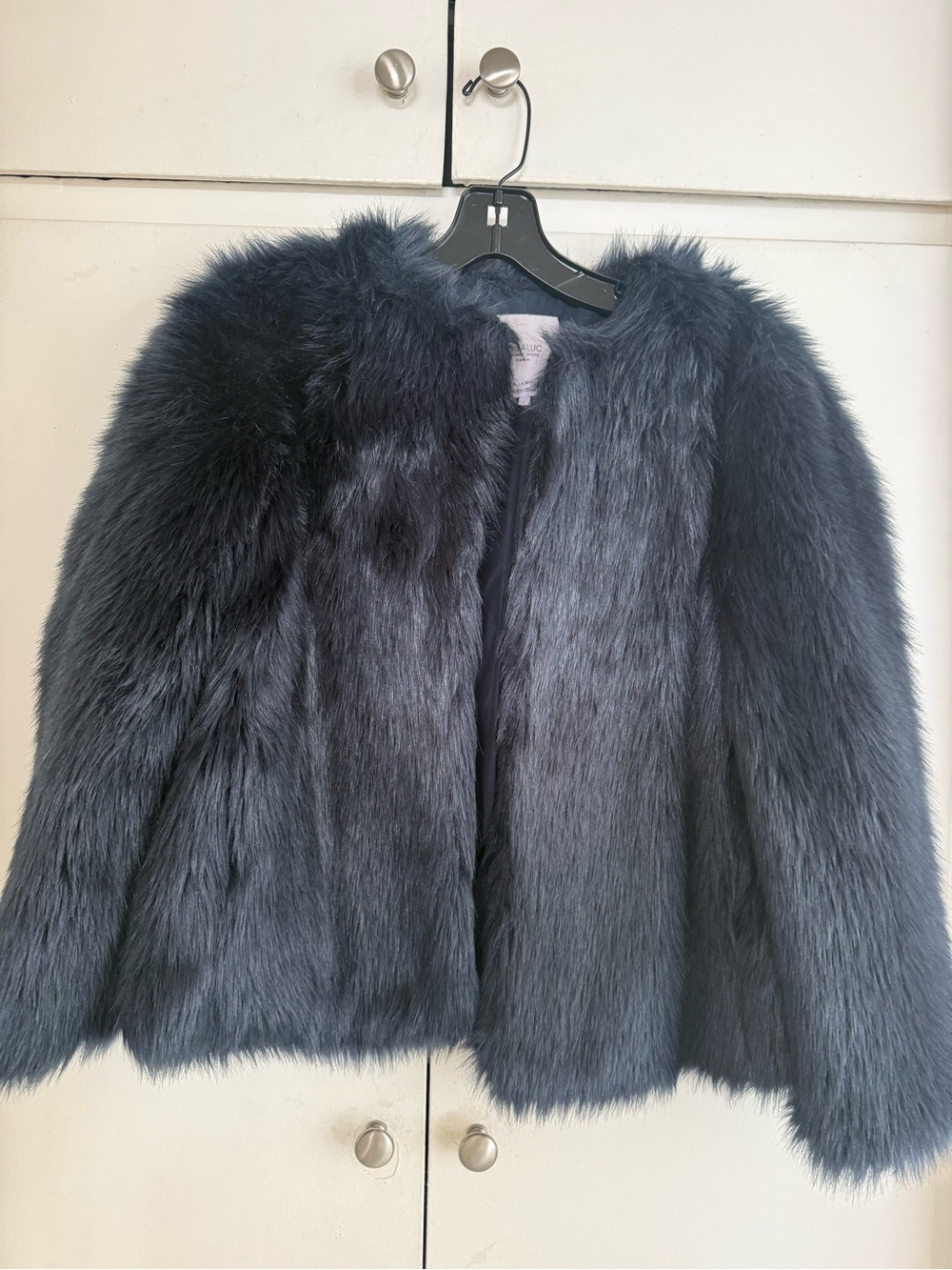 Zara Trafaluc Midnight Blue Faux Fur Coat Medium